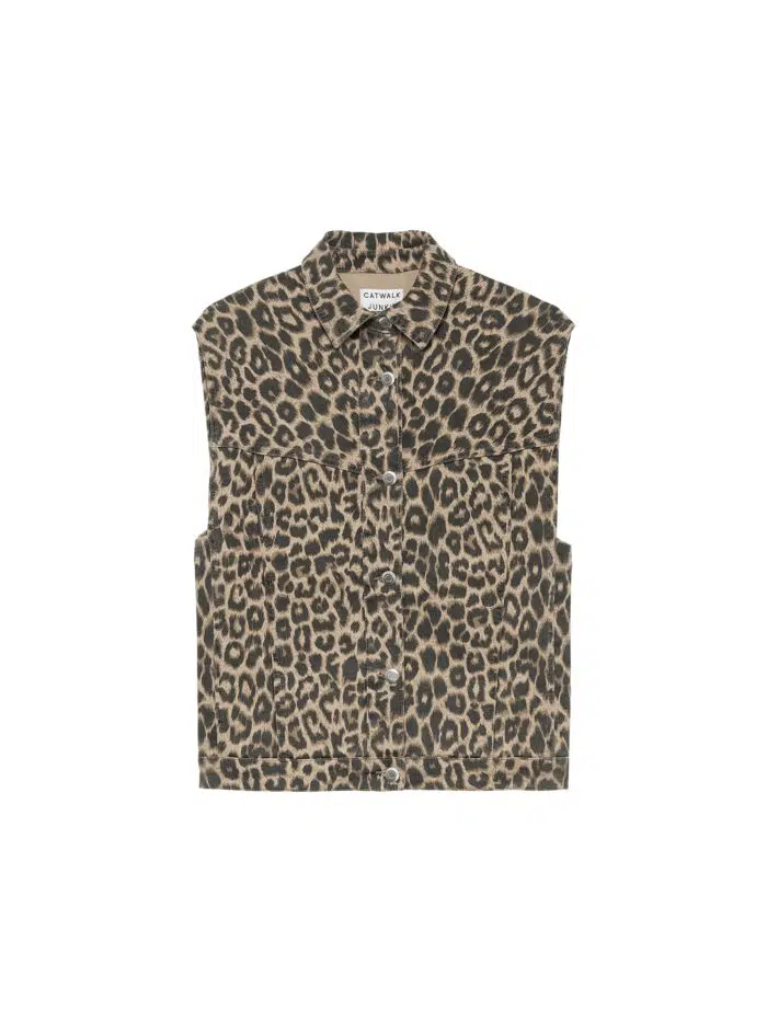 Sleeveless leopard denim jacket