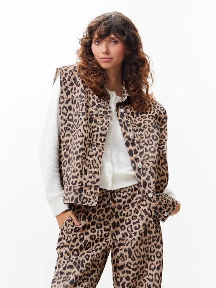 Sleeveless leopard denim jacket - Afbeelding 5