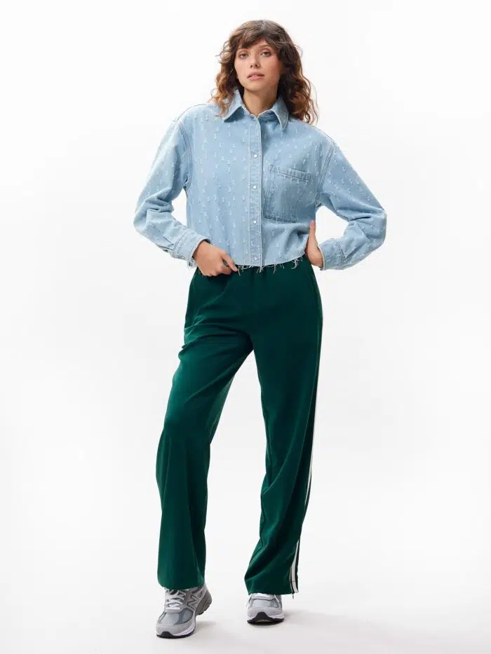 Denim blouse with textured fabric - Afbeelding 3