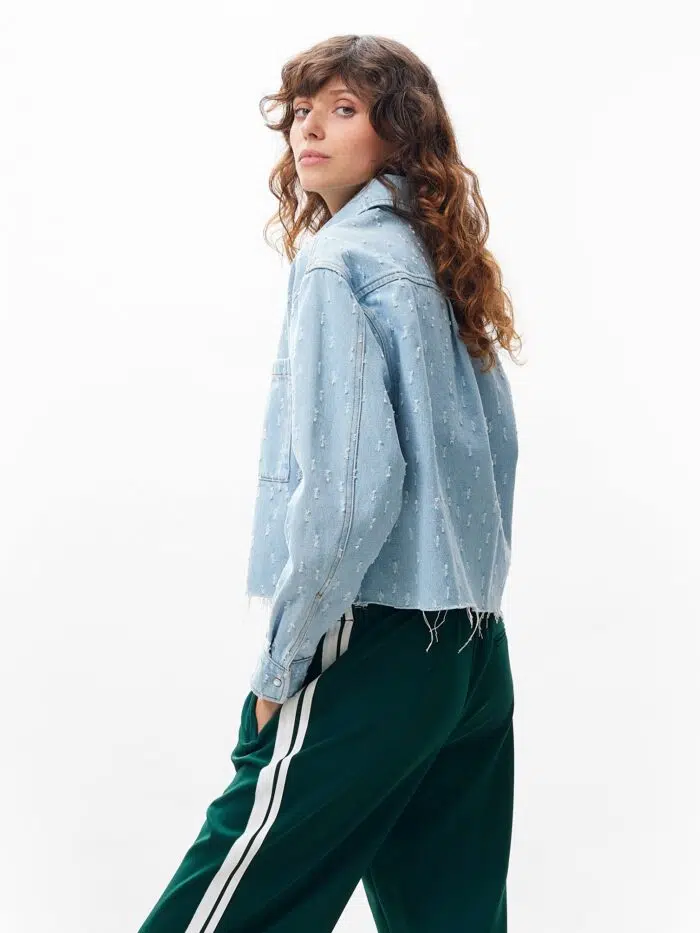 Denim blouse with textured fabric - Afbeelding 5