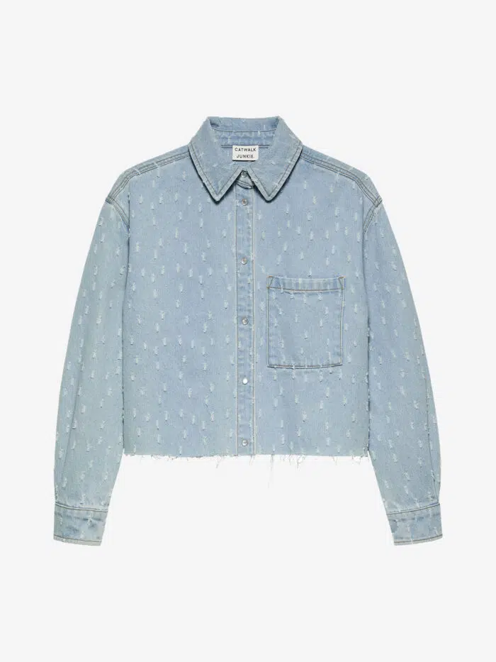 Denim blouse with textured fabric - Afbeelding 6